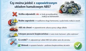 Zapowietrzony układ ABS? Nie jeździć! Wydłużona droga hamowania, ryzyko braku reakcji. Konieczne odpowietrzanie pompy ABS lub wizyta w serwisie.