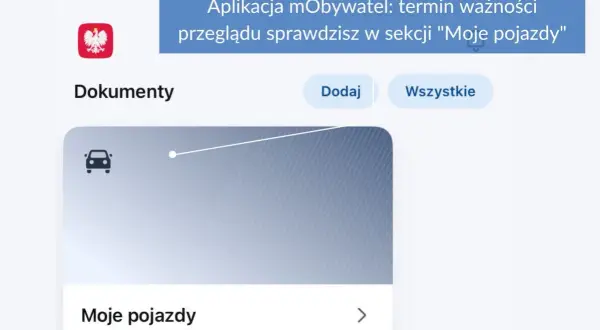Aplikacja mObywatel informuje, że termin badania technicznego sprawdzisz w sekcji "Moje pojazdy".